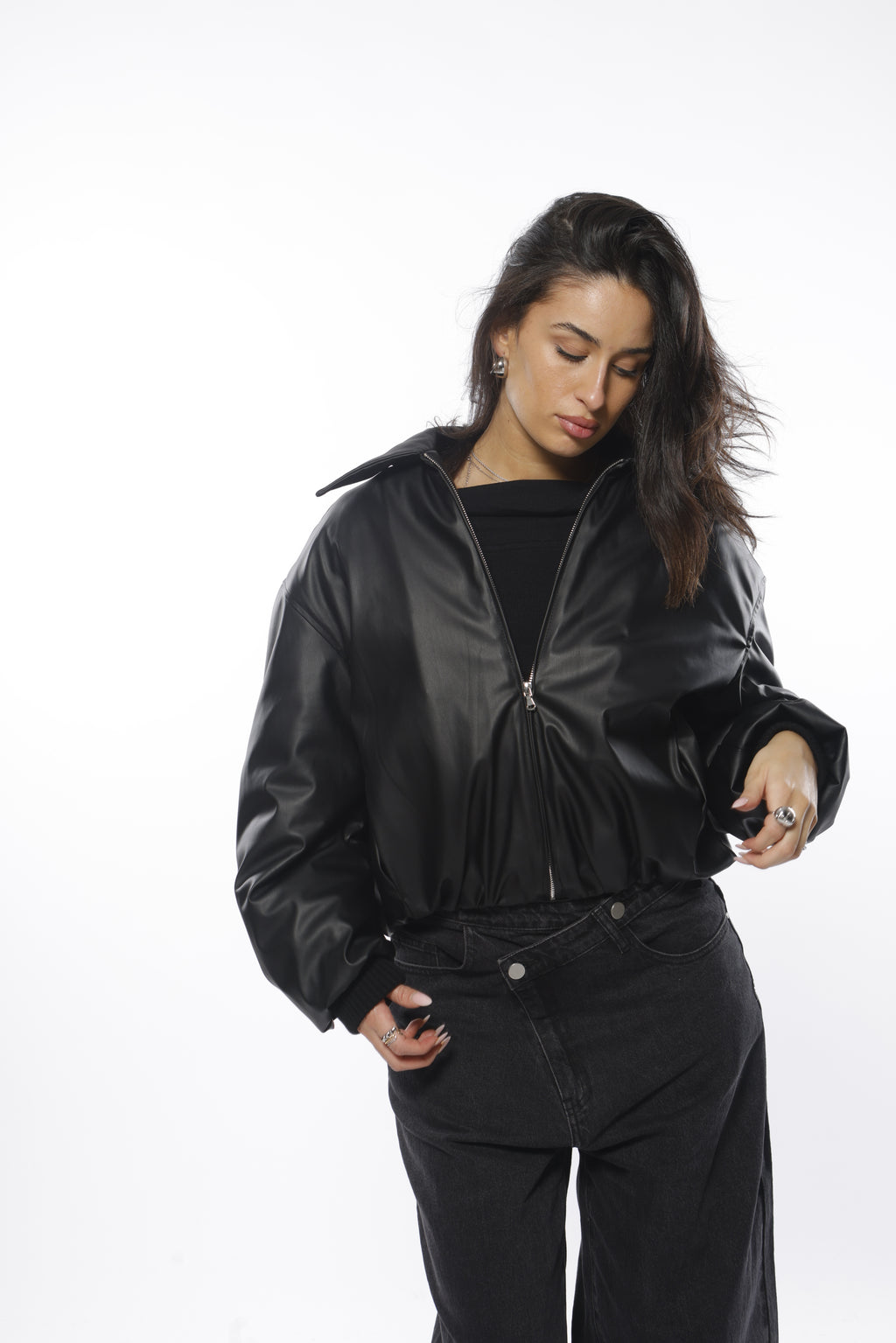 Fake Leather Bomber Jacket